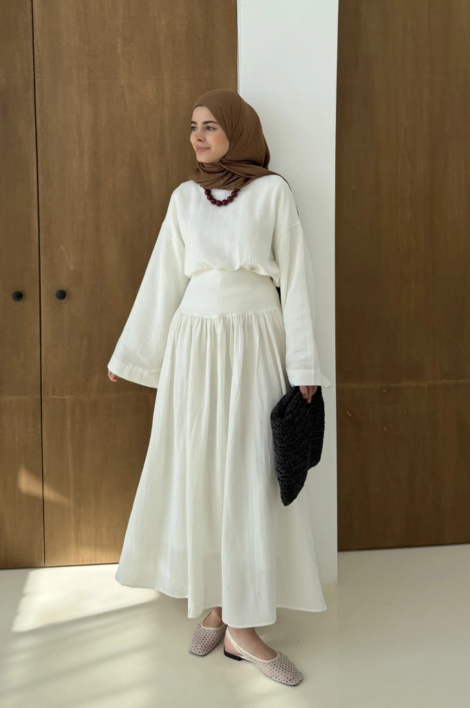 6017 YÜKSEK BEL ETEKLİ TAKIM BEYAZ