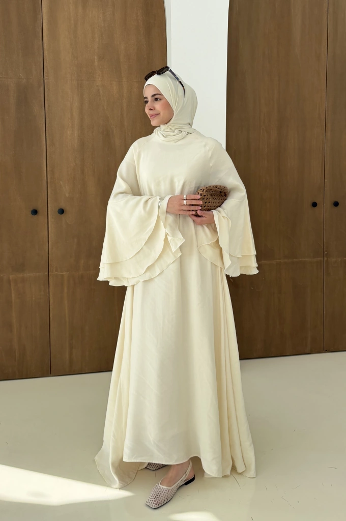 5024 GENİŞ KOL ELBİSE Vanilya