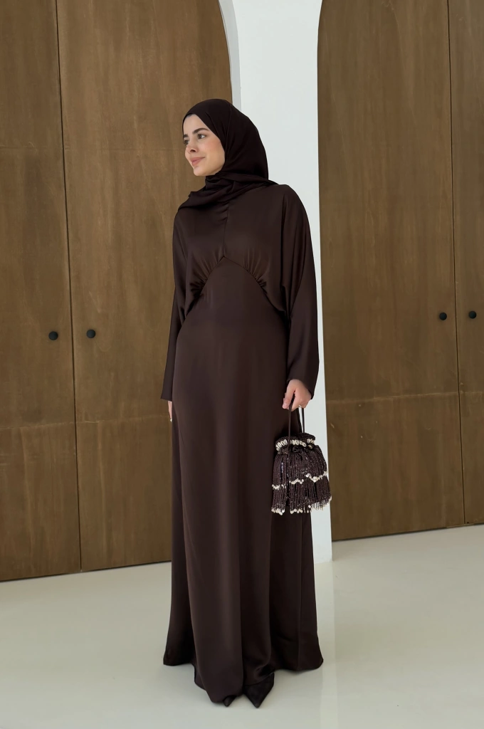 BELDETAY SATEN ELBİSE SU YOLU KAHVE