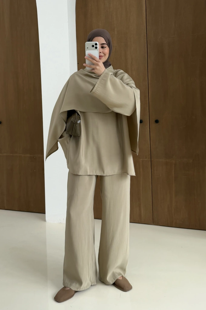 61835 KTC ŞALLI PANTOLON TAKIM yeşil