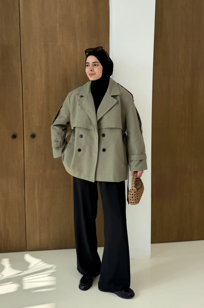 KUŞAKLI ASTARLI TRENÇKOT yeşil