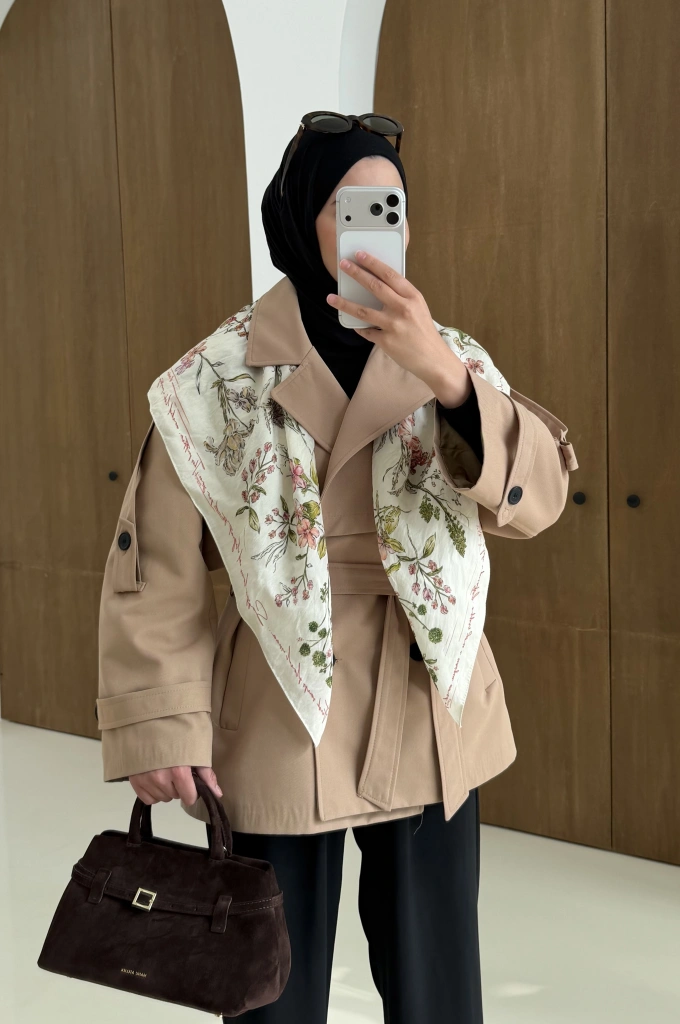 KUŞAKLI ASTARLI TRENÇKOT bej