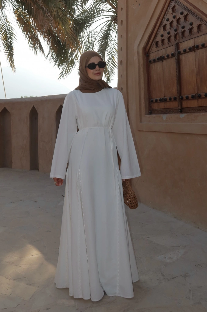 2365 İŞLEME DETAY PREMİUM ELBİSE BEYAZ