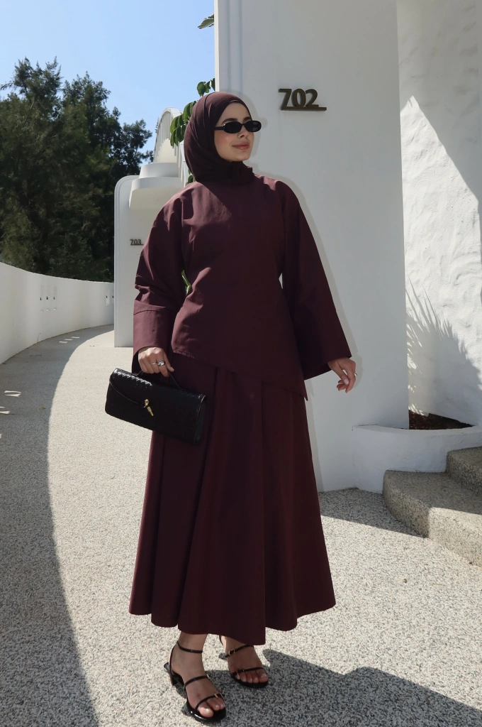 6025 BELDEN BAĞLAMA POPLİN ETEKLİ TAKIM MÜRDÜM