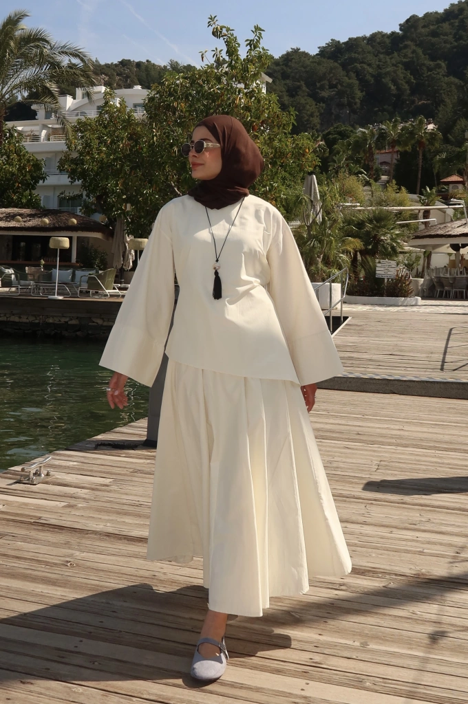 6025 BELDEN BAĞLAMA POPLİN ETEKLİ TAKIM VANİLYA