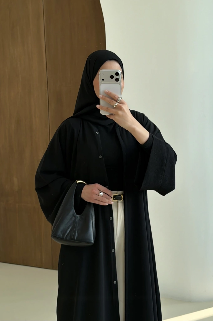 001 DÜĞMELİ ŞİFON ABAYA SİYAH