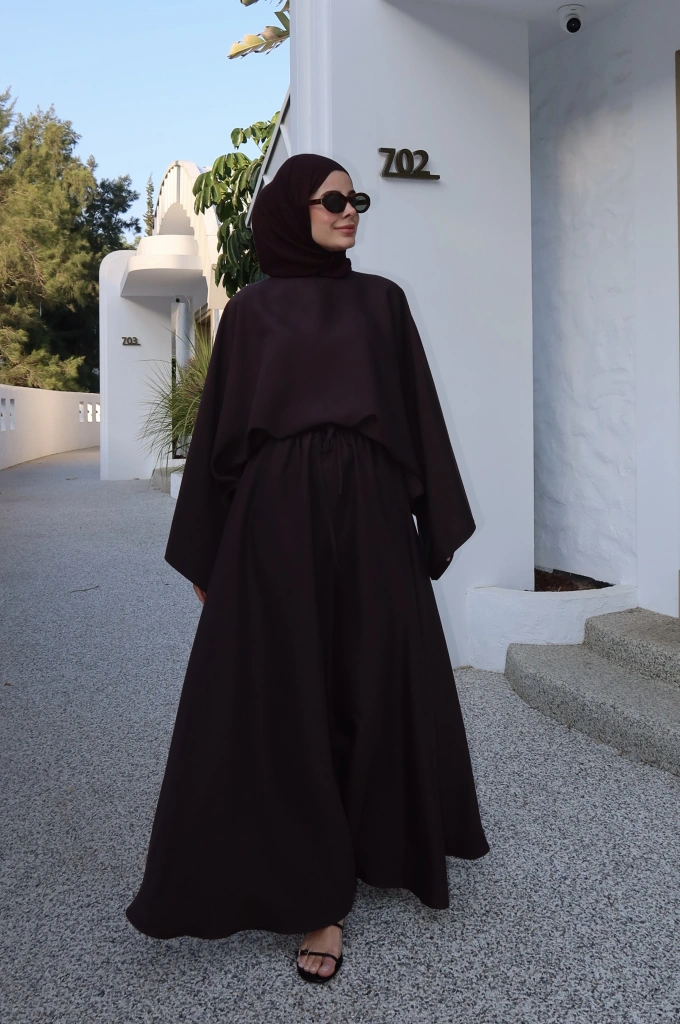 9029 BLUS ETEKLİ OVERSİZE TAKIM KAHVERENGİ