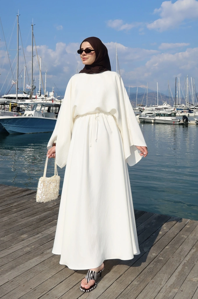 9029 BLUS ETEKLİ OVERSİZE TAKIM Vanilya