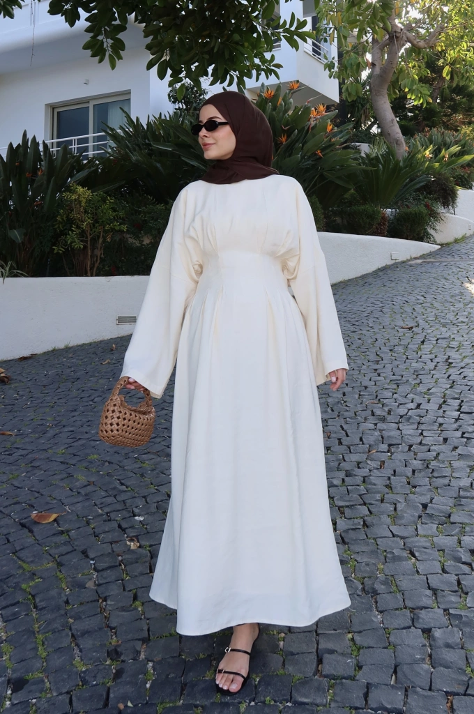 5023 BEL BAĞLAMA ELBİSE VANİLYA