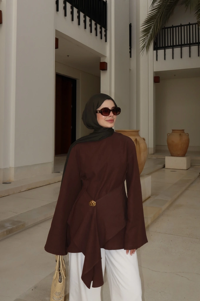 6020 BROŞ DETAYLI ÜST kahve