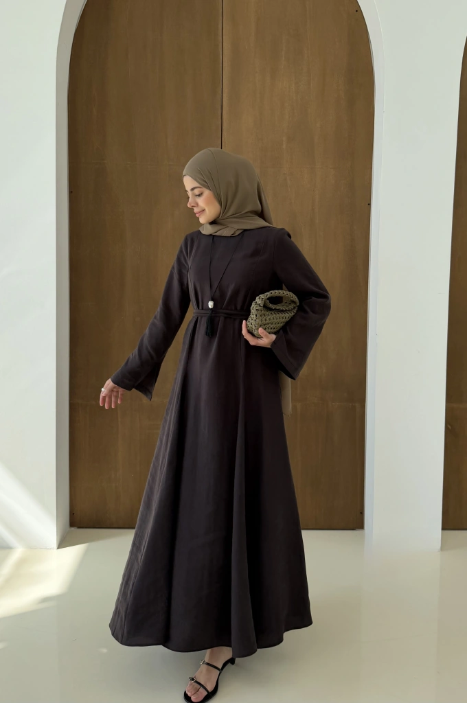 7131 QPİLELİ ELBİSE KAHVE