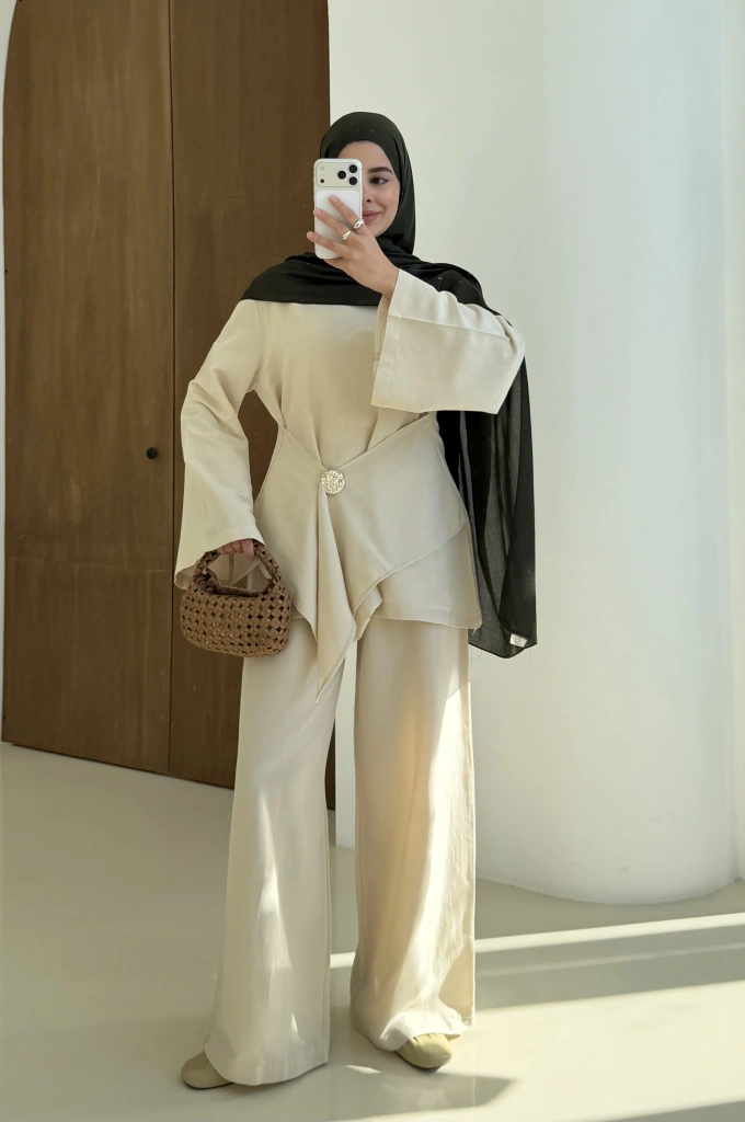 KETEN BROŞ TAKIM natürel