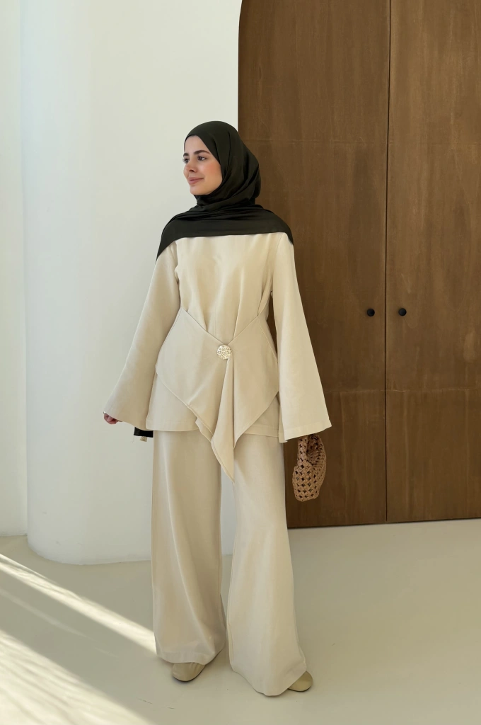 6020 KETEN BROŞ TAKIM NATUREL