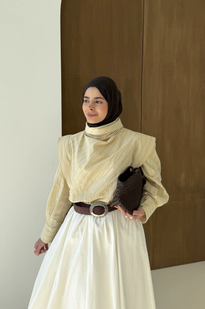 ÇİZGİLİ DİK YAKA GÖMLEK sarı