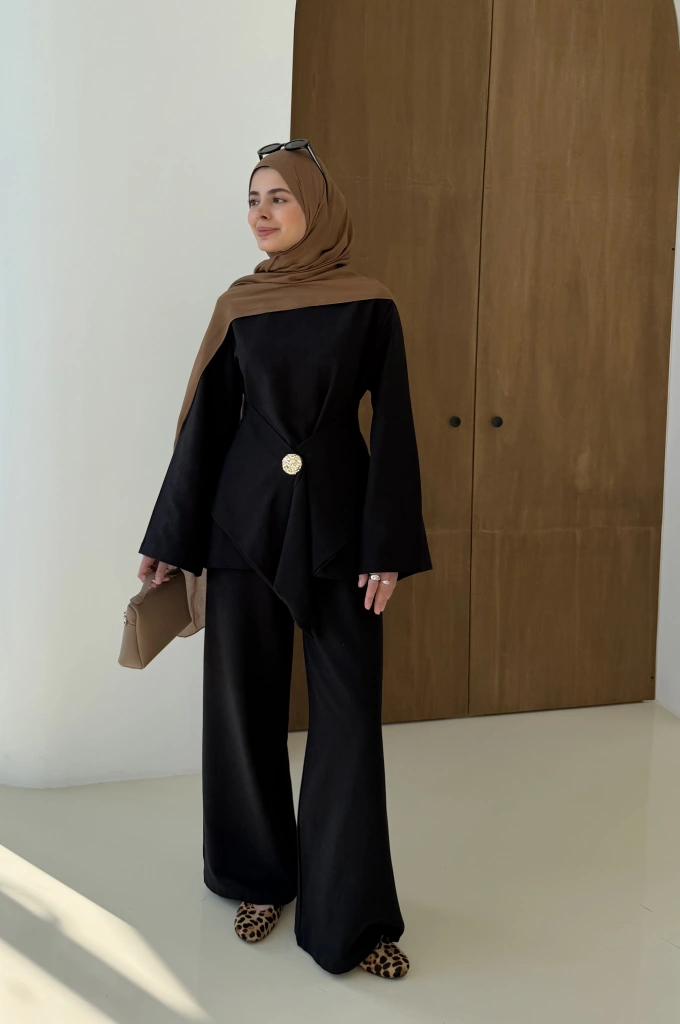 6020 KETEN BROŞ TAKIM SİYAH