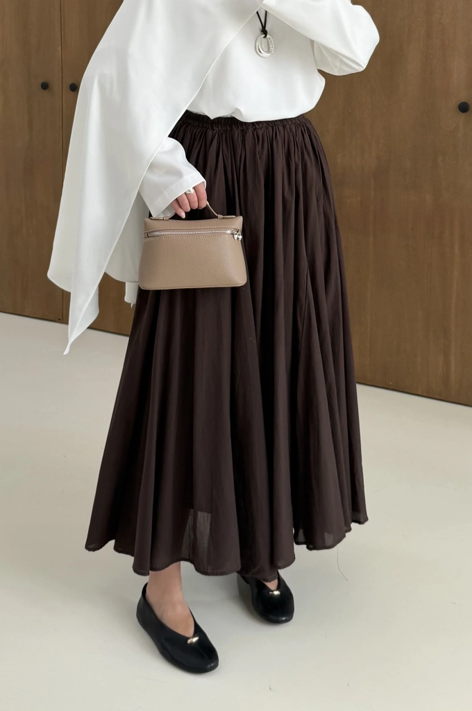 3002 Sık Pile Astarlı Pamuk Vual Etek///// kahve