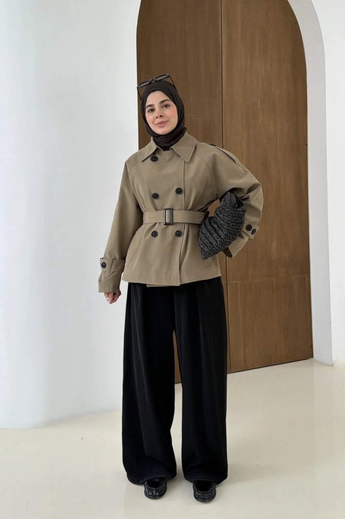 2091 BERSHKA PREMİUM TRENÇ YEŞİL