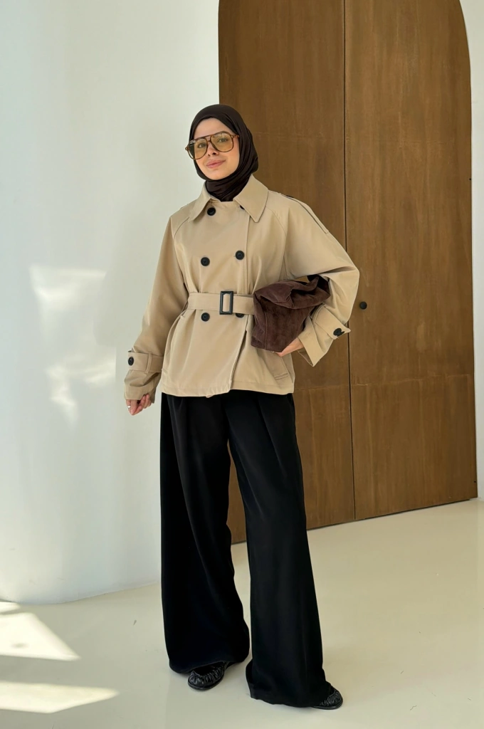 2091 BERSHKA PREMİUM TRENÇ TAŞ