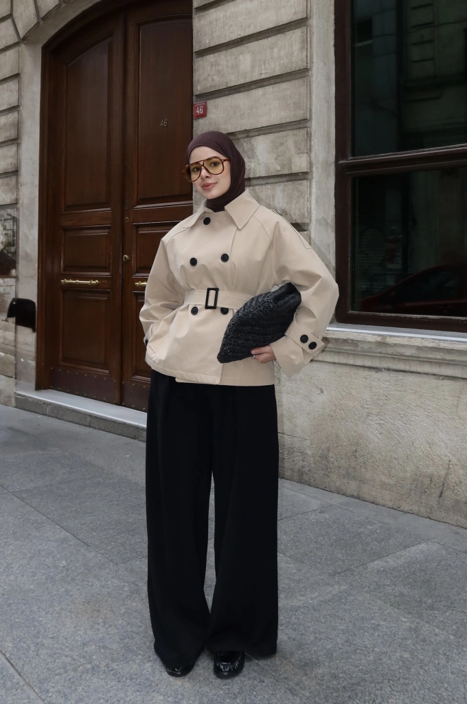 2091 BERSHKA PREMİUM TRENÇ TAŞ