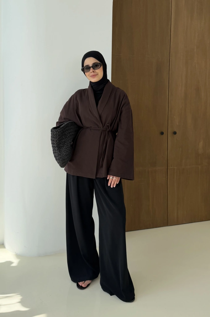 001 BAĞALAMALI KİMONO KAHVERENGİ