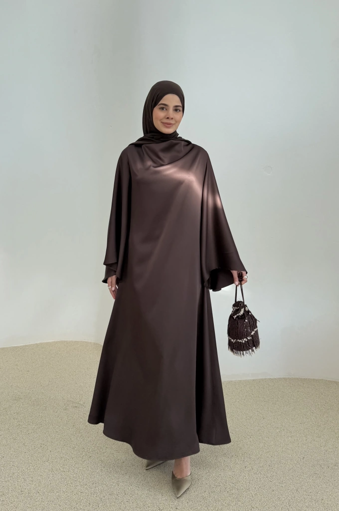 ___SATEN ELBİSE KAHVE