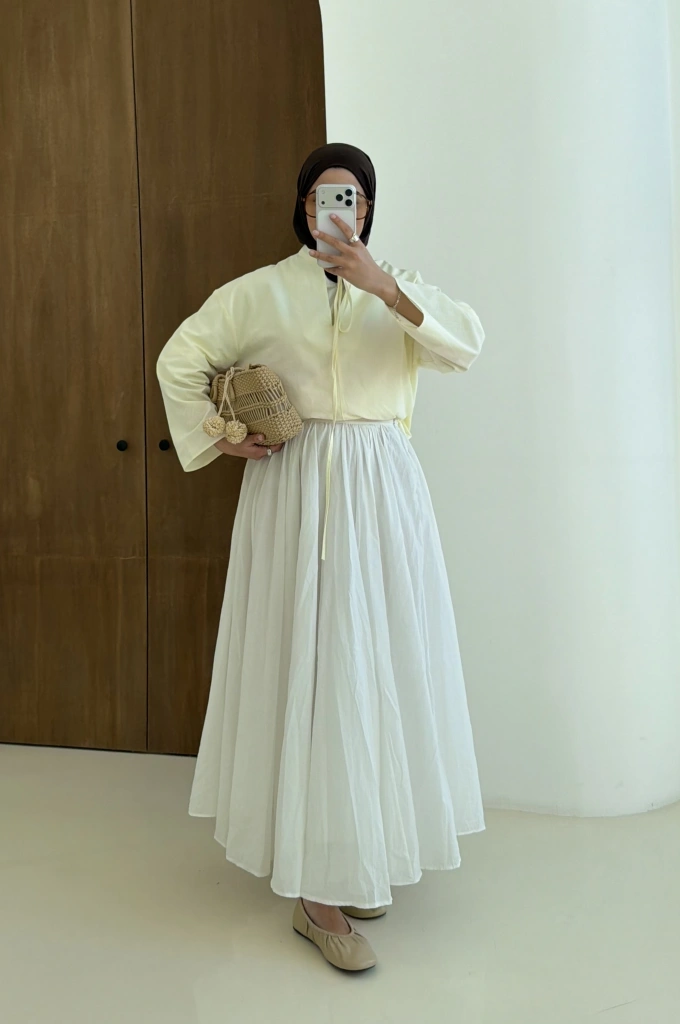 5480 İPLİ KETEN BLUZ sarı