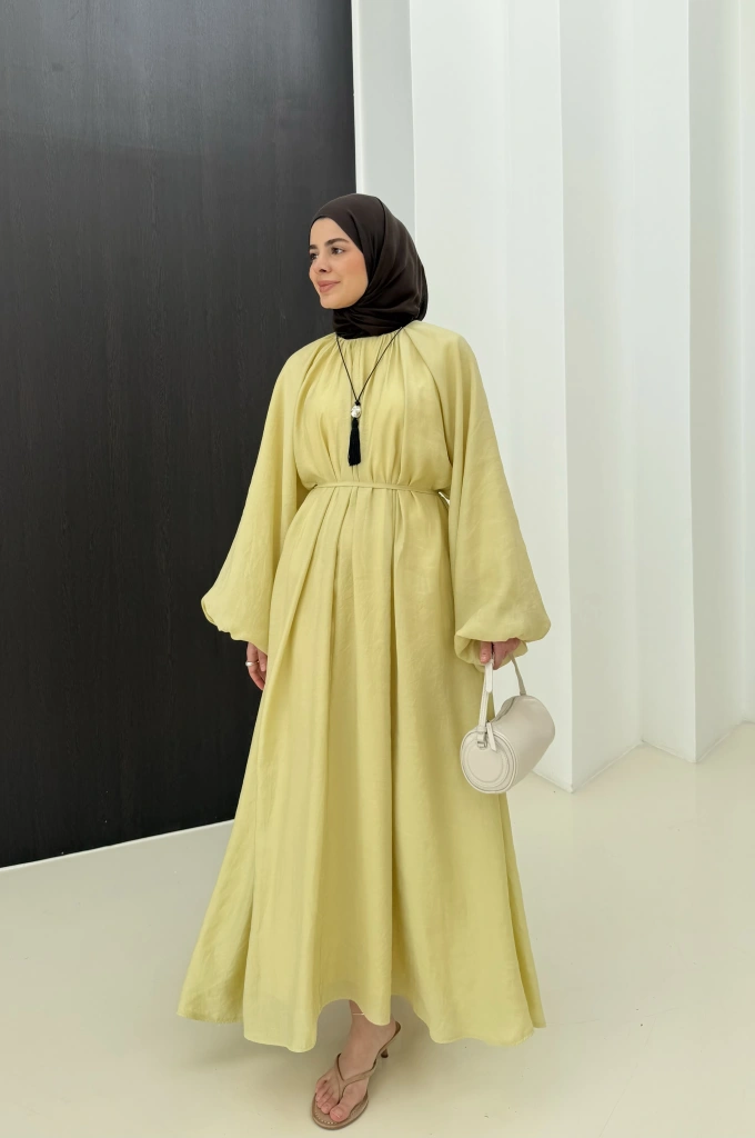 1903 BALON KOL ELBİSE SARI