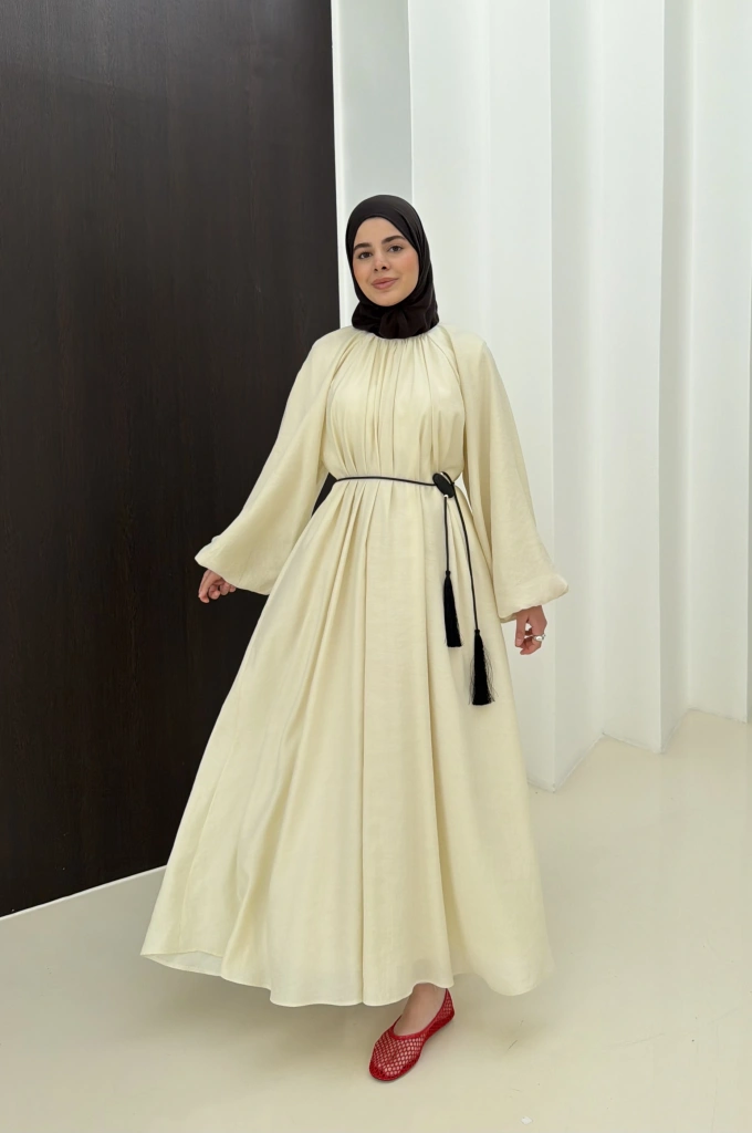 1903 BALON KOL ELBİSE BEJ