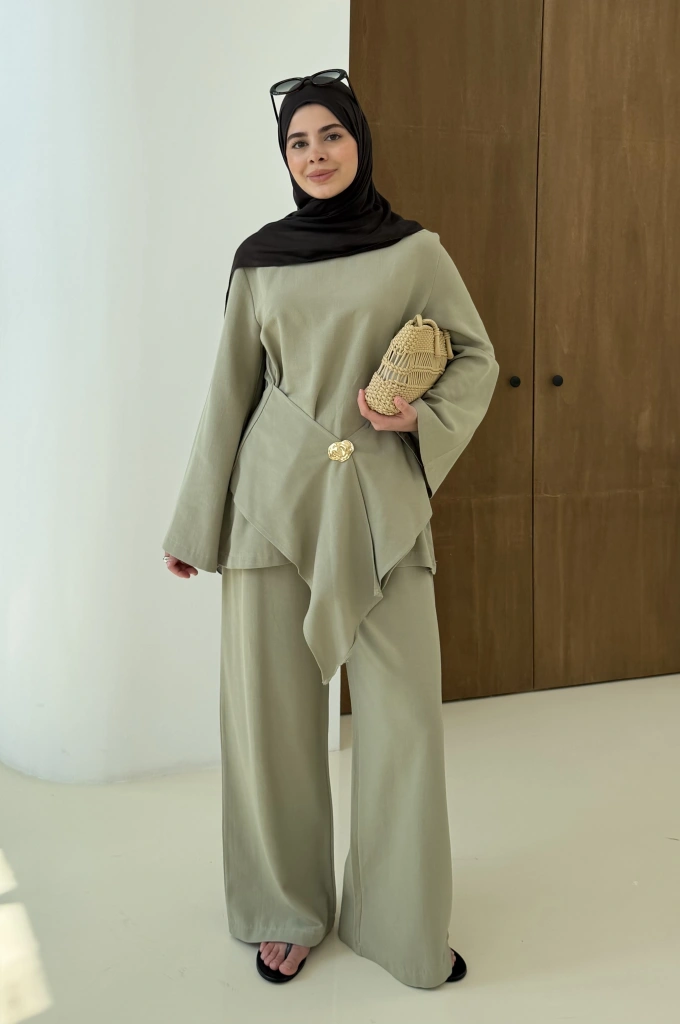 6020 KETEN BROŞ TAKIM YEŞİL