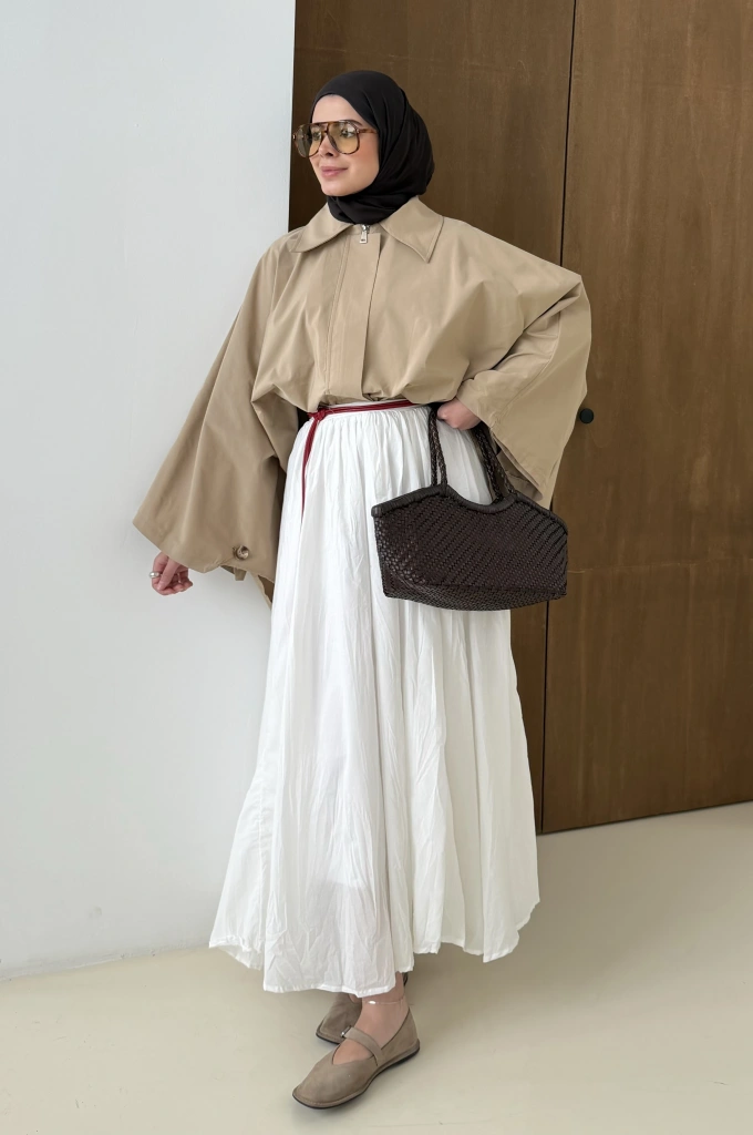 YAZLIK TASARIM PELERİN TRENÇKOT bej