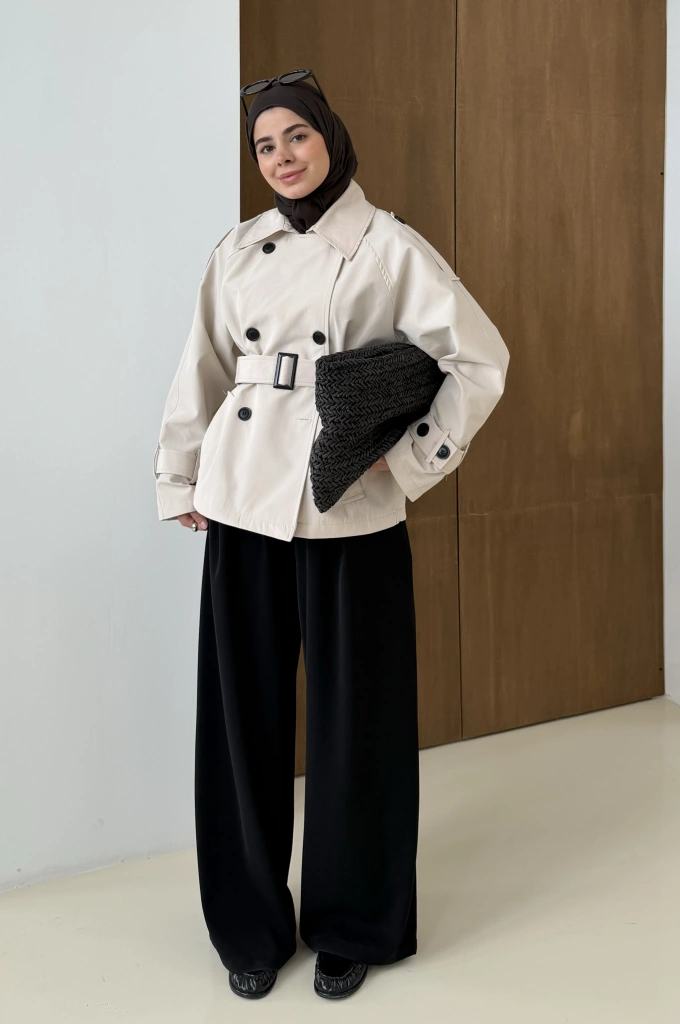 2091 BERSHKA PREMİUM TRENÇ TAŞ