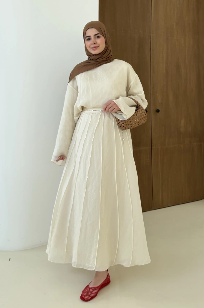 TERS DİKİŞ ETEKLİ TAKIM bej