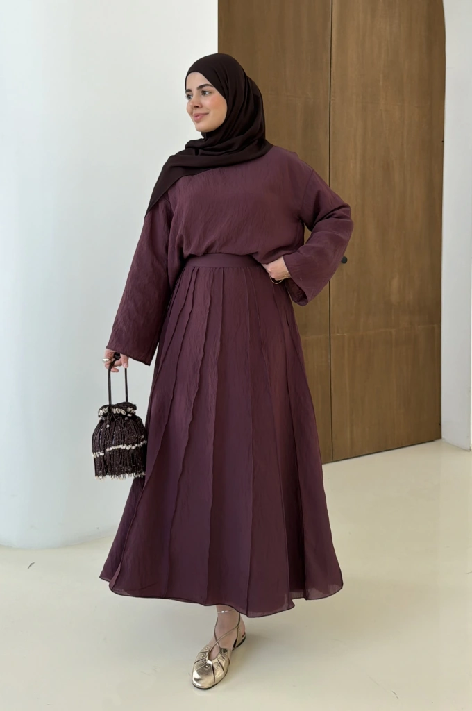 TERS DİKİŞ ETEKLİ TAKIM mürdüm