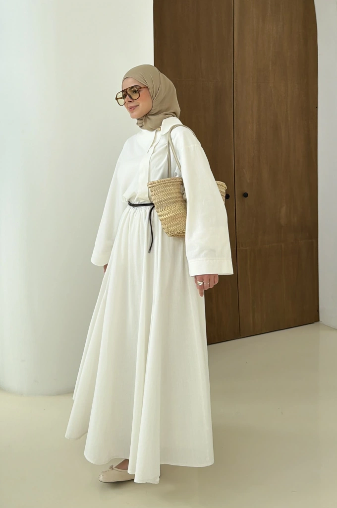 9001TEK DÜĞME KETEN TAKIM beyaz