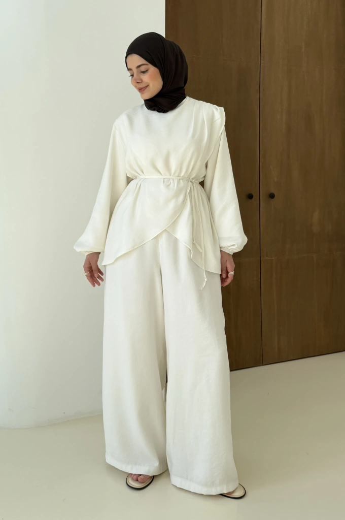 9118 ÇAPRAZ KAPAMALI TAKIM EKRU