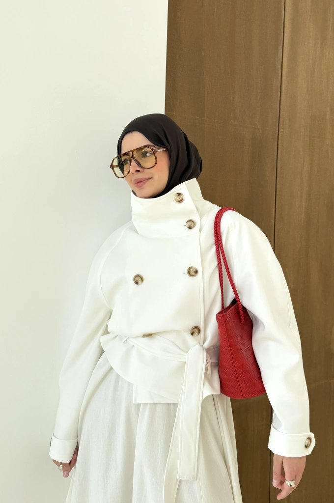 501326 HT DİK YAKA TRENÇ BEYAZ