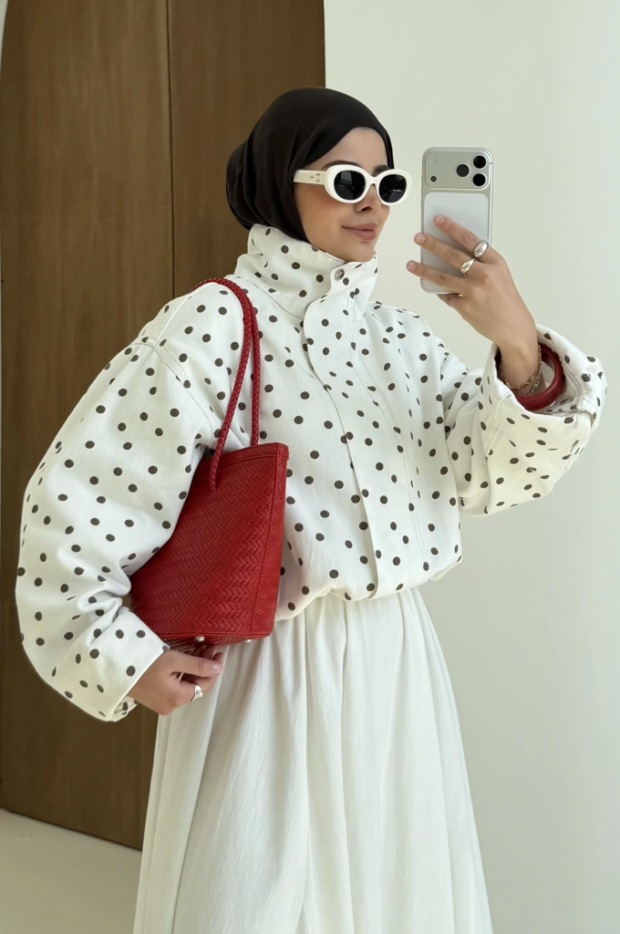 KAHVERENGİ PUANTİYE GABARDİN CEKET