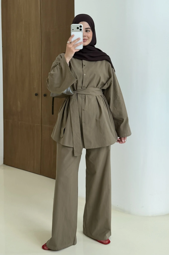 61870 KUŞAKLI KETEN TAKIM haki