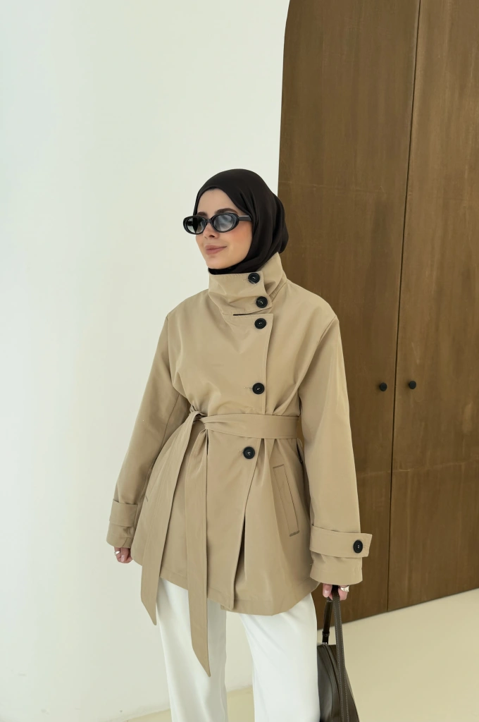 COTON MEVSİMLİK DİK YAKA TRENÇ BEJ