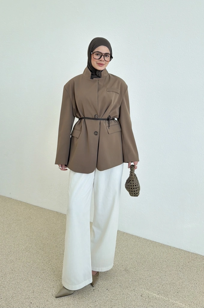 7437 Oversize Premium Astarlı Blazer__ HAKİ