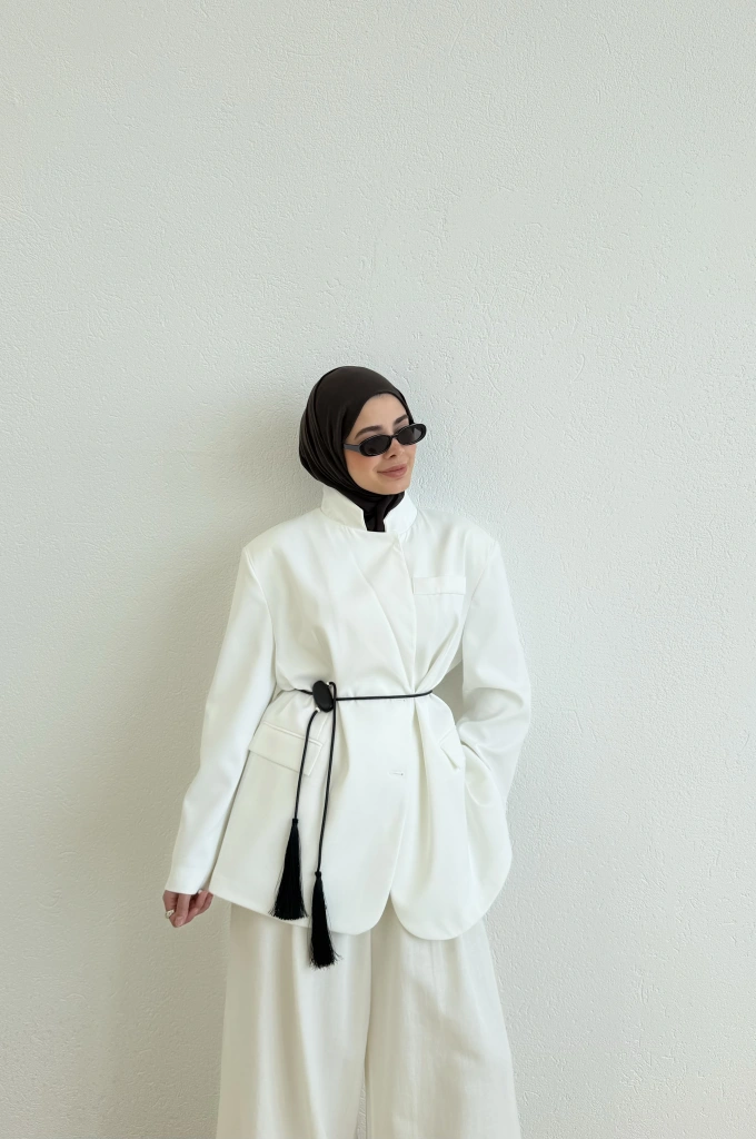 7437 Oversize Premium Astarlı Blazer__ BEYAZ