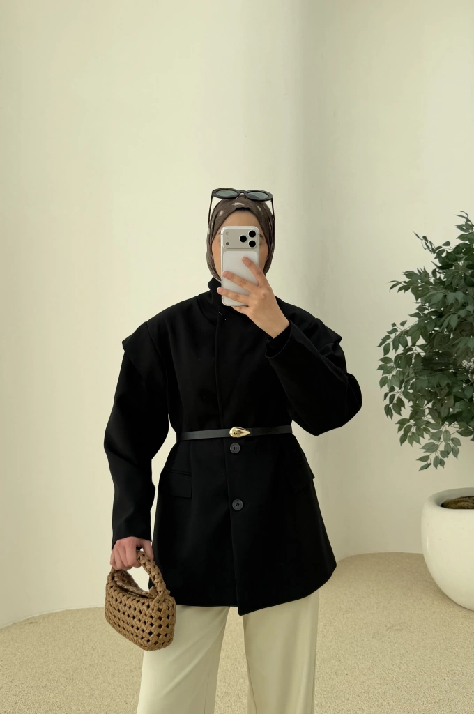 7637 KOL DETAY OVERSİZE CEKET SİYAH