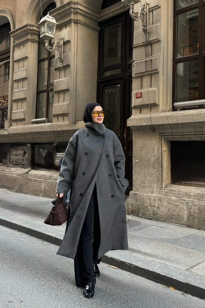 8 DÜĞMELİ ULTRA YAKA KABAN antrasit