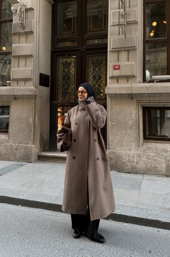 8 DÜĞMELİ ULTRA YAKA KABAN kahve