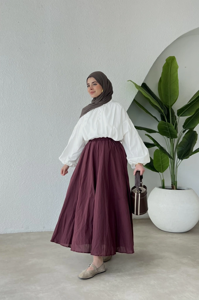 3002 Vual BELİ LASTİKLİ H&m Etek MÜRDÜM