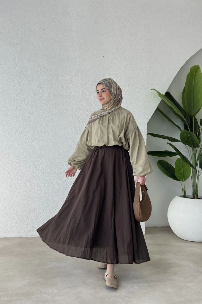 3002 Vual BELİ LASTİKLİ H&m Etek KAHVERENGİ