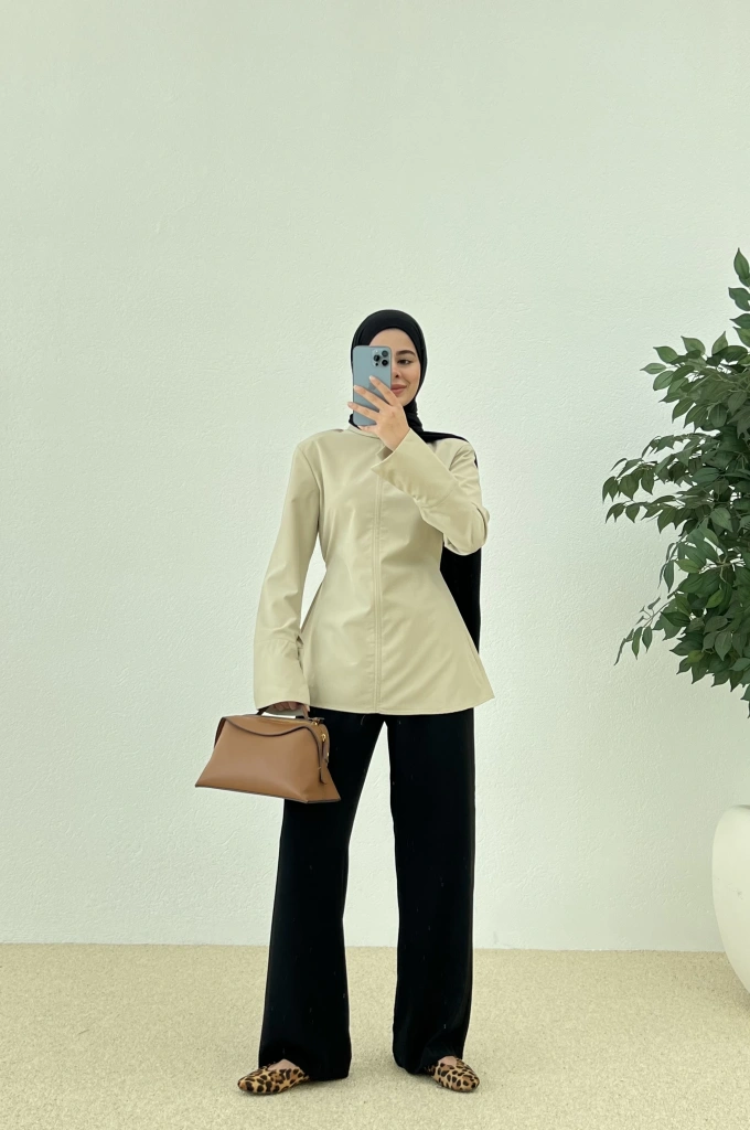 BEL OTURTMALI GÖMLEK bej