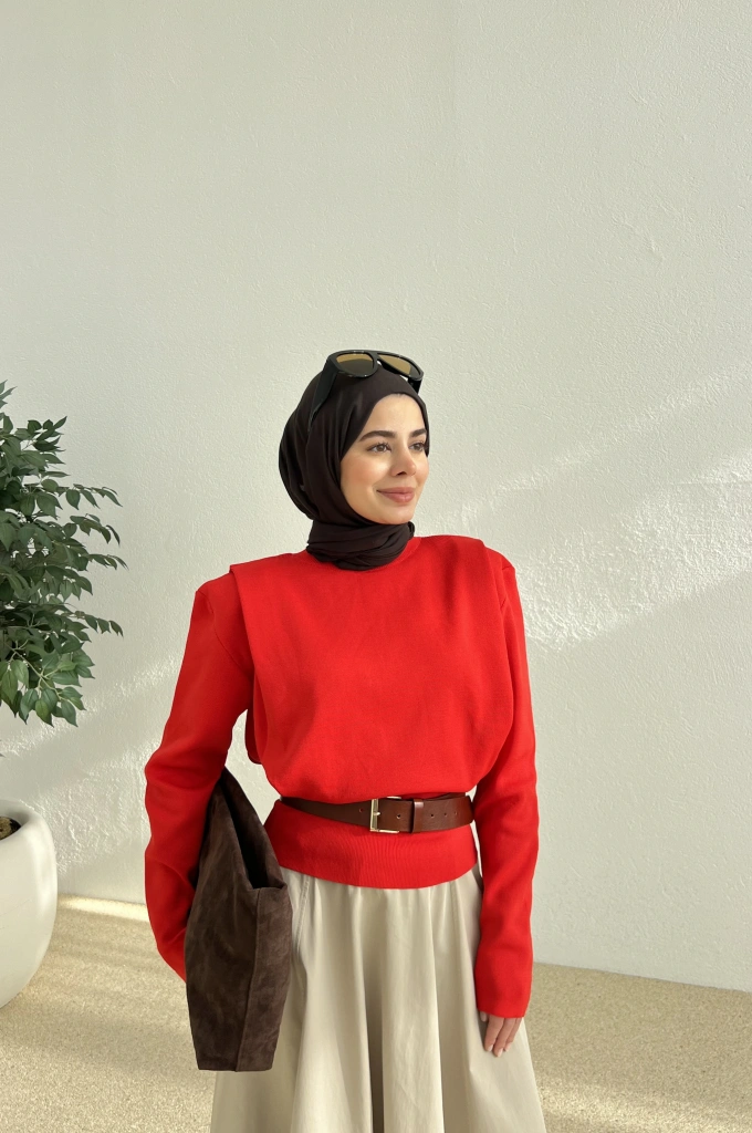 çelik örgü kazak kırmızı