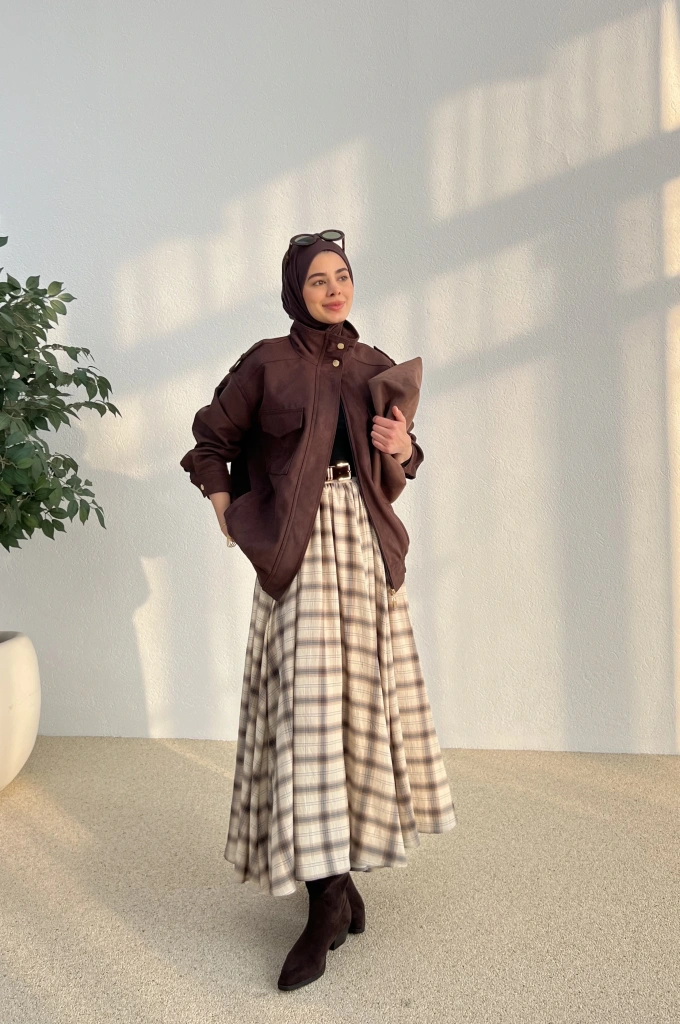 CEPLİ SÜET CEKET ACI KAHVE