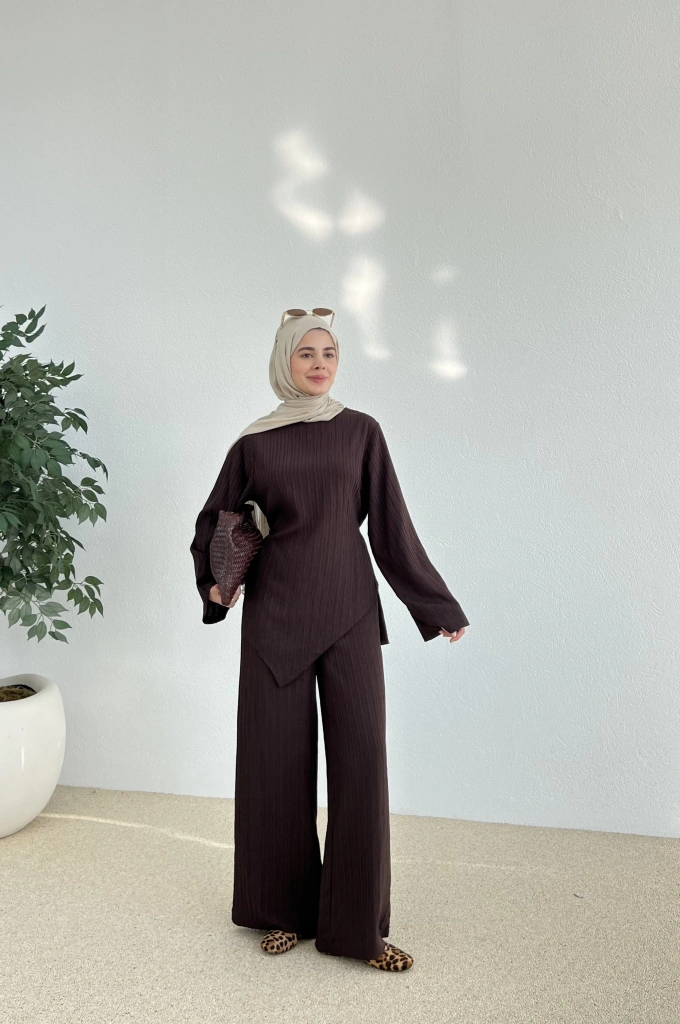 ÇİZGİLİ ÇAPRAZ TAKIM kahve